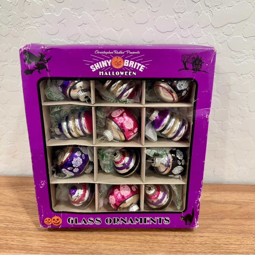 Christopher Radko Halloween Ornaments Shiny Brite Glass Set Of 12 Holiday